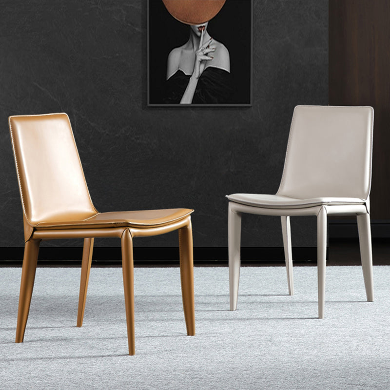 Silla de comedor sin brazos de cuero moderno, sillas de comedor de metal para uso en restaurantes
