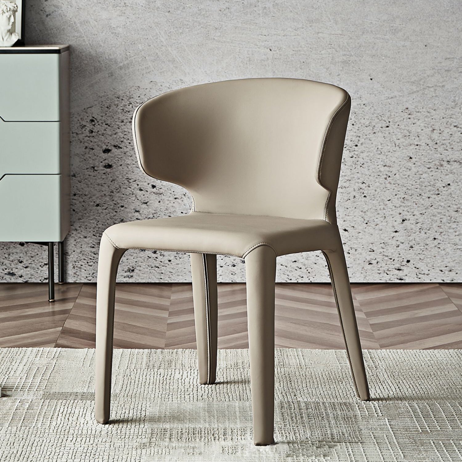 Silla de comedor moderna de piel sintética con respaldo lateral para uso doméstico