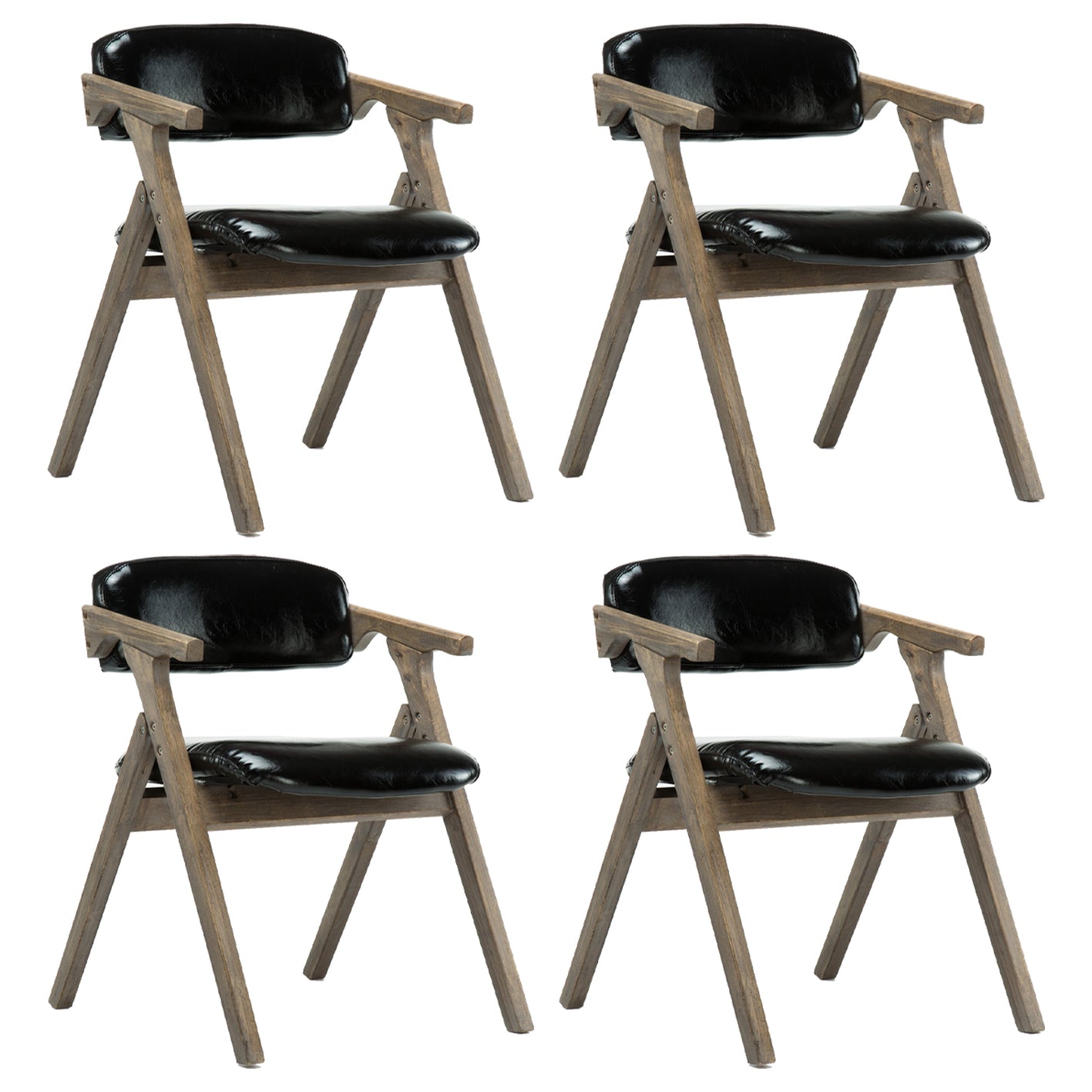 Silla lateral plegable de cuero moderna, silla de comedor con respaldo abierto y acabado mate