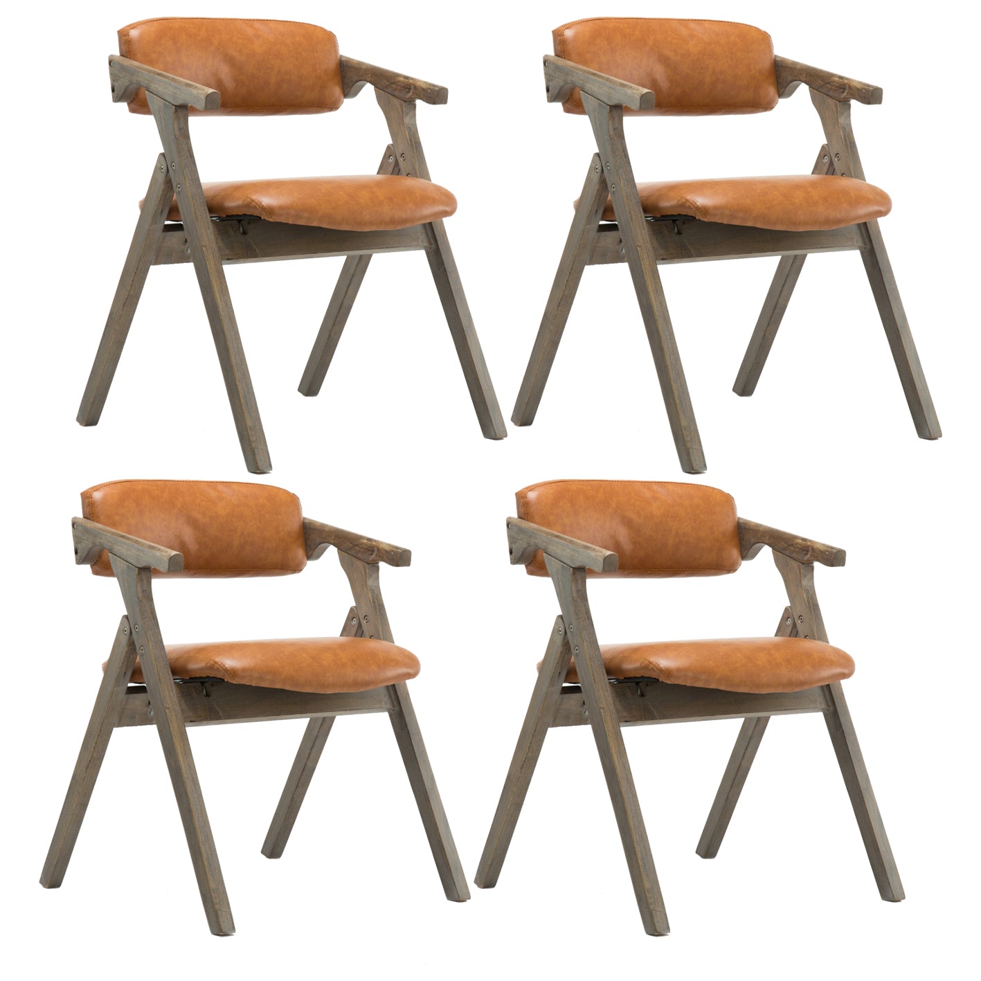 Silla lateral plegable de cuero moderna, silla de comedor con respaldo abierto y acabado mate