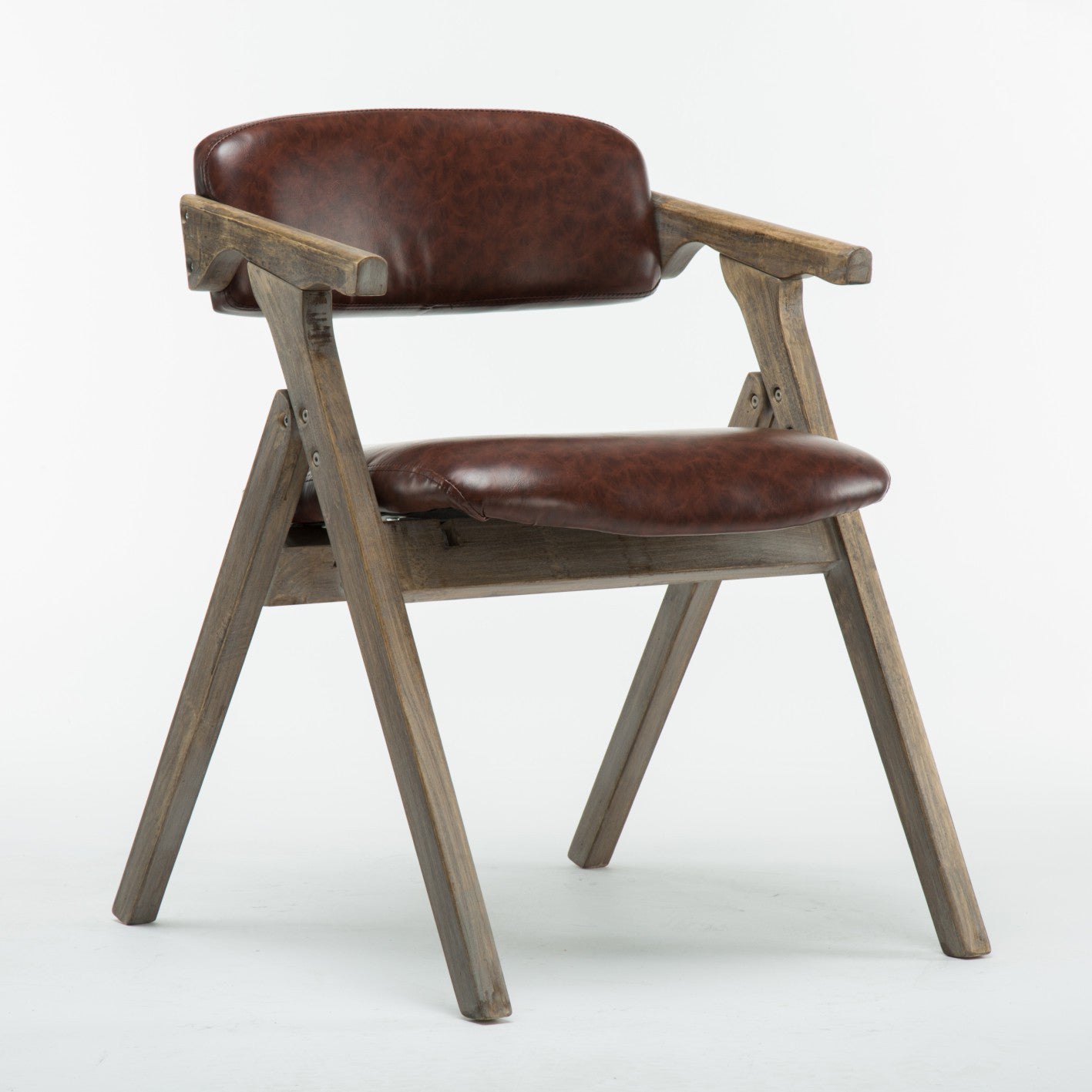 Silla lateral plegable de cuero moderna, silla de comedor con respaldo abierto y acabado mate