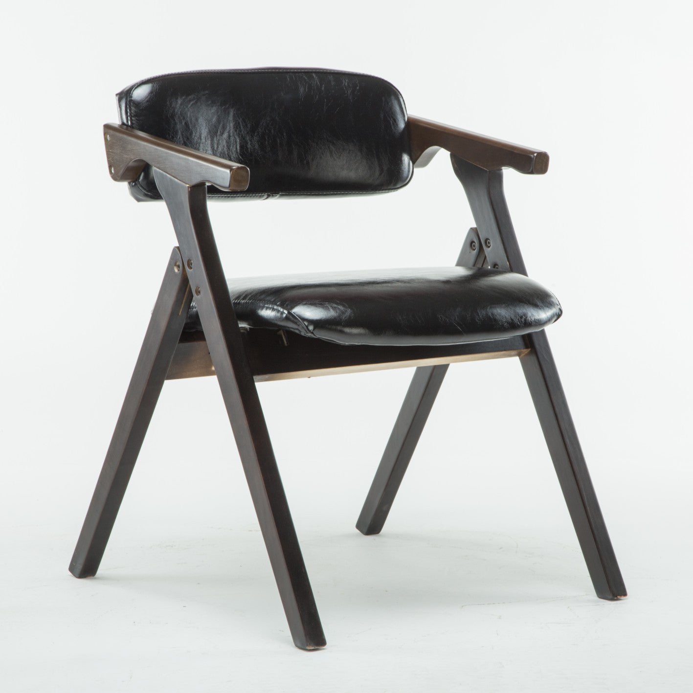 Silla lateral plegable de cuero moderna, silla de comedor con respaldo abierto y acabado mate