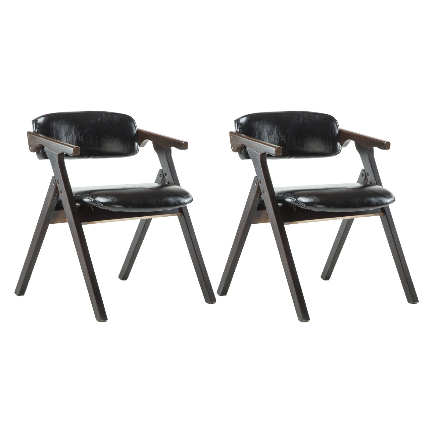 Silla lateral plegable de cuero moderna, silla de comedor con respaldo abierto y acabado mate