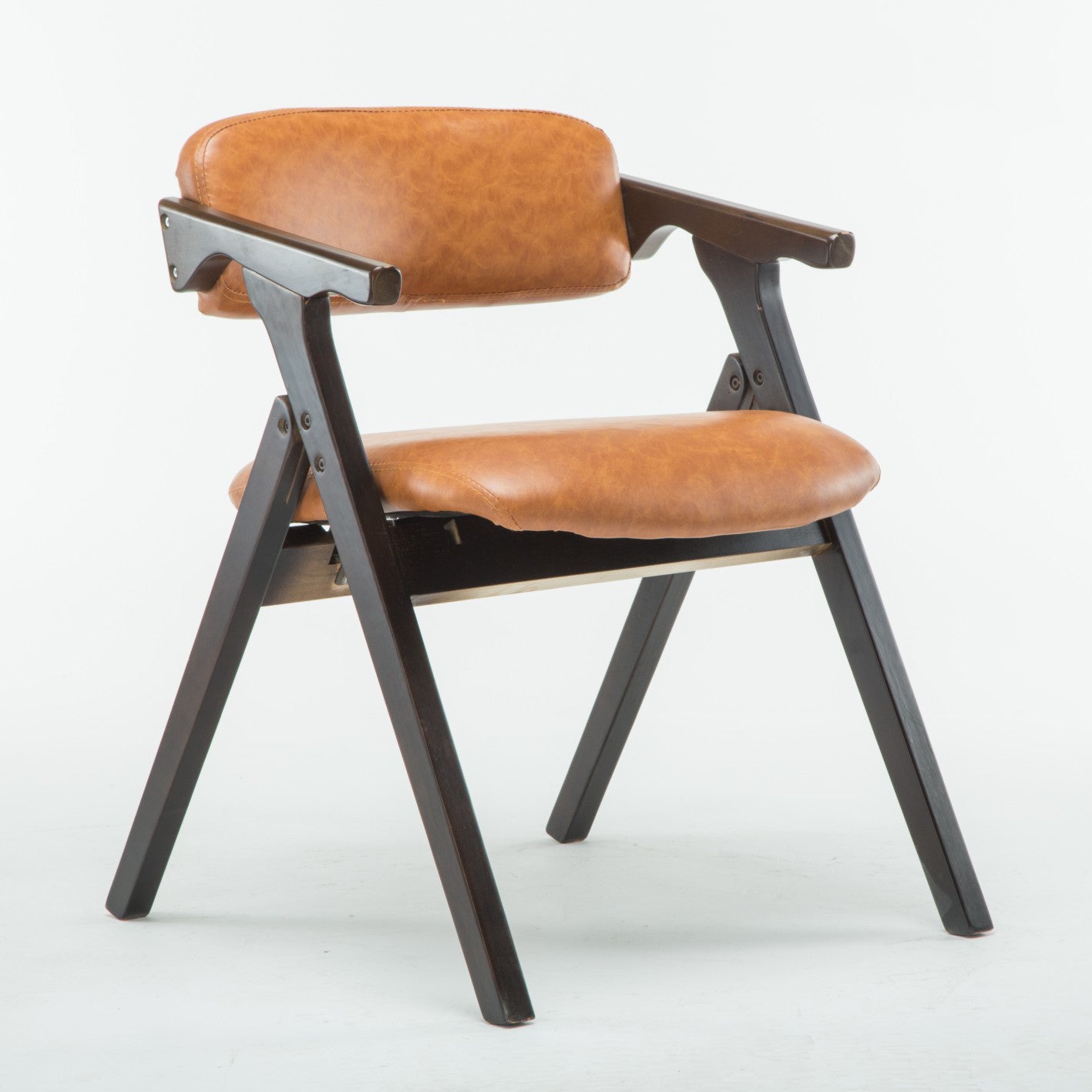 Silla lateral plegable de cuero moderna, silla de comedor con respaldo abierto y acabado mate