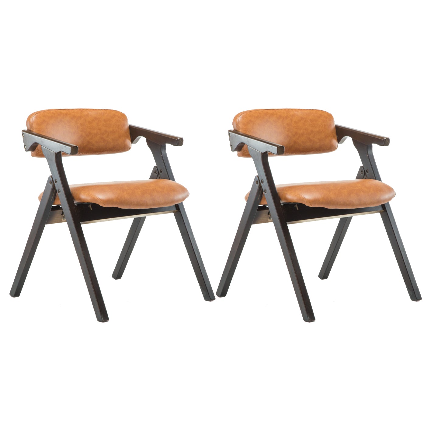 Silla lateral plegable de cuero moderna, silla de comedor con respaldo abierto y acabado mate
