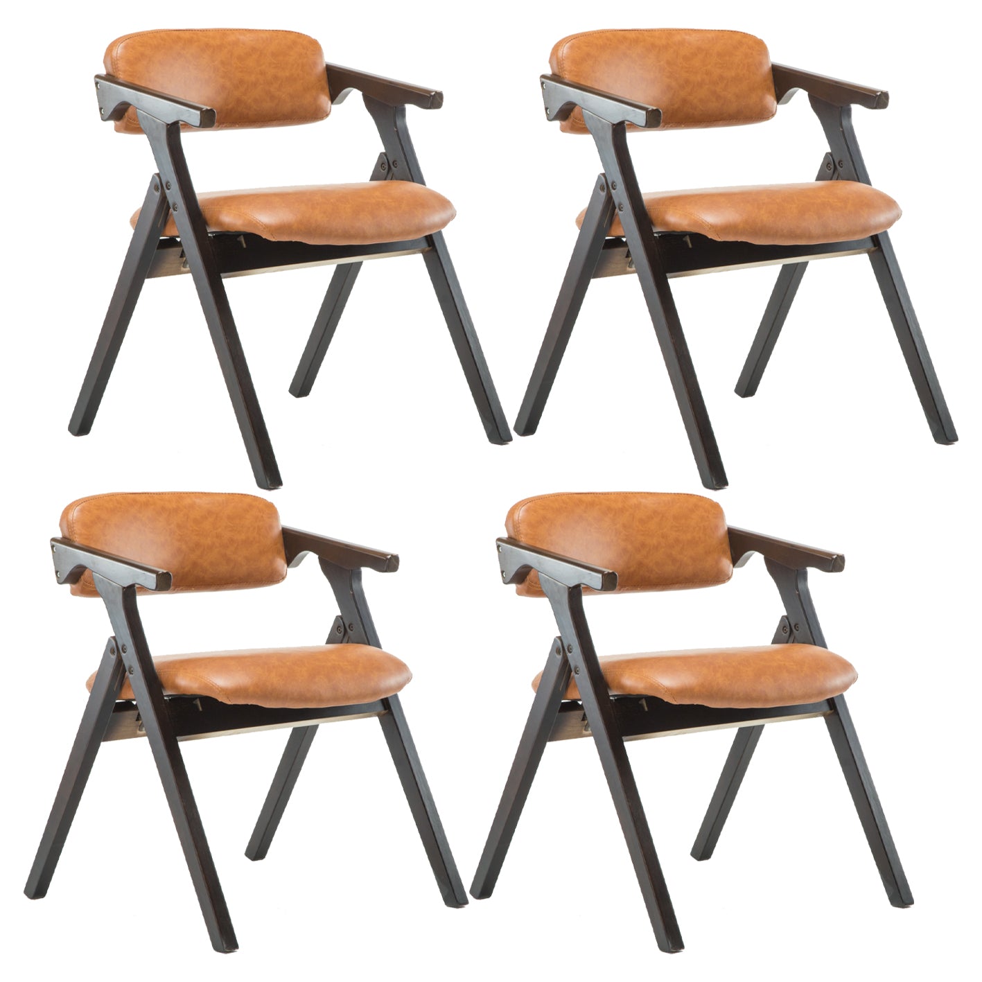 Silla lateral plegable de cuero moderna, silla de comedor con respaldo abierto y acabado mate