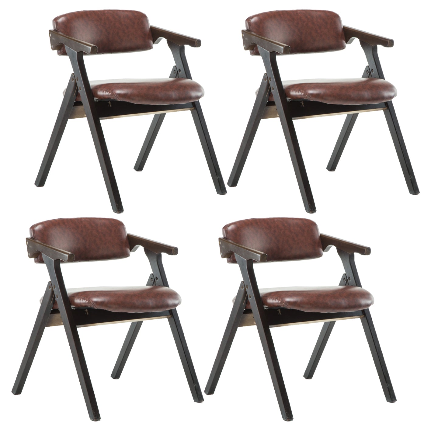 Silla lateral plegable de cuero moderna, silla de comedor con respaldo abierto y acabado mate