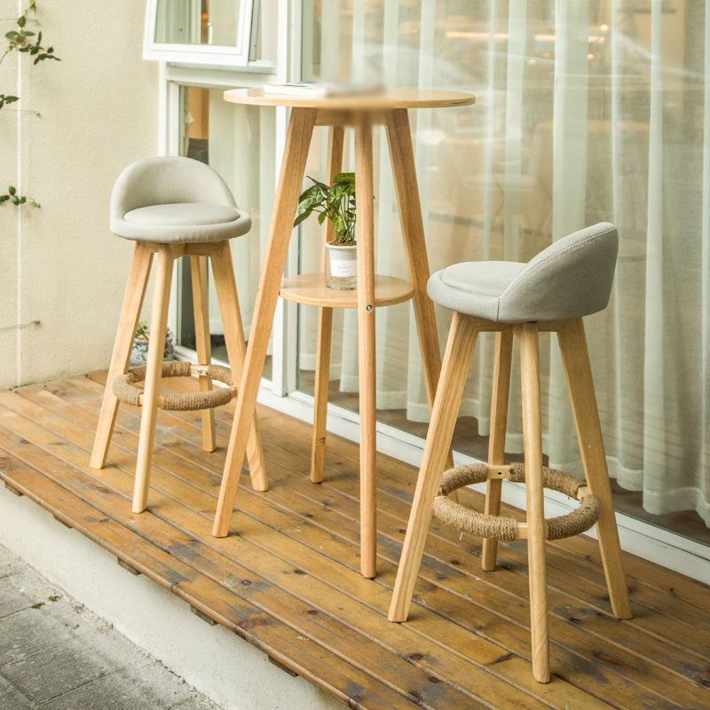 Taburete de bar estilo escandinavo, asiento de mezcla de lino, patas de madera para barra de cocina