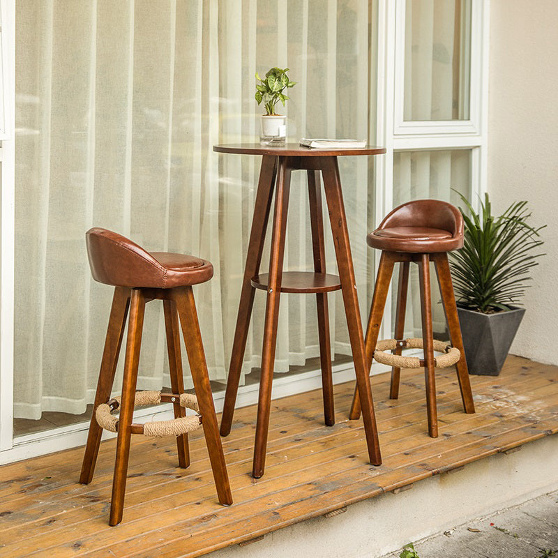Taburete de bar estilo escandinavo, asiento de mezcla de lino, patas de madera para barra de cocina