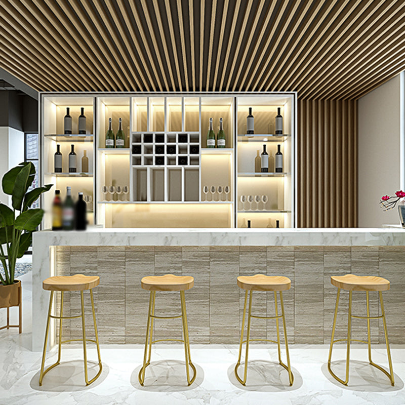 Glam Wood Counter Bar Stool Backless Saddle Seat Bar Stool with Iron Base