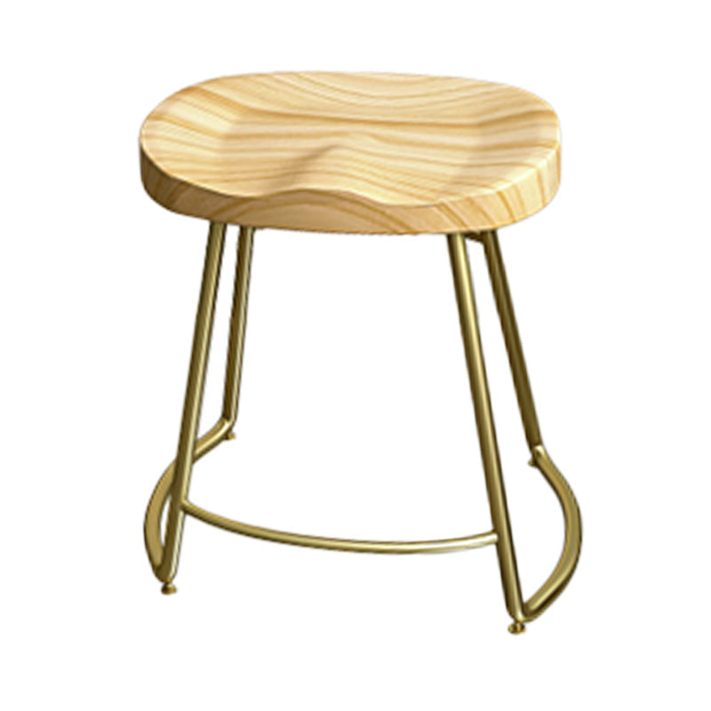 Glam Wood Counter Bar Stool Backless Saddle Seat Bar Stool with Iron Base