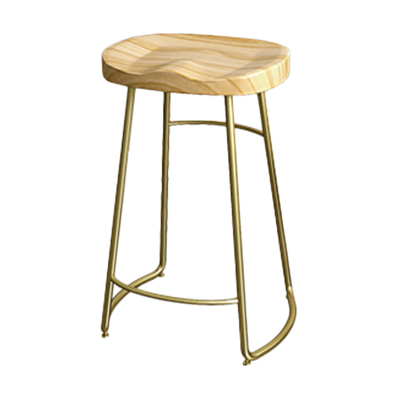Glam Wood Counter Bar Stool Backless Saddle Seat Bar Stool with Iron Base