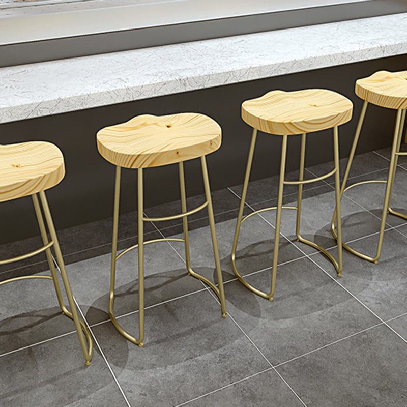 Glam Wood Counter Bar Stool Backless Saddle Seat Bar Stool with Iron Base