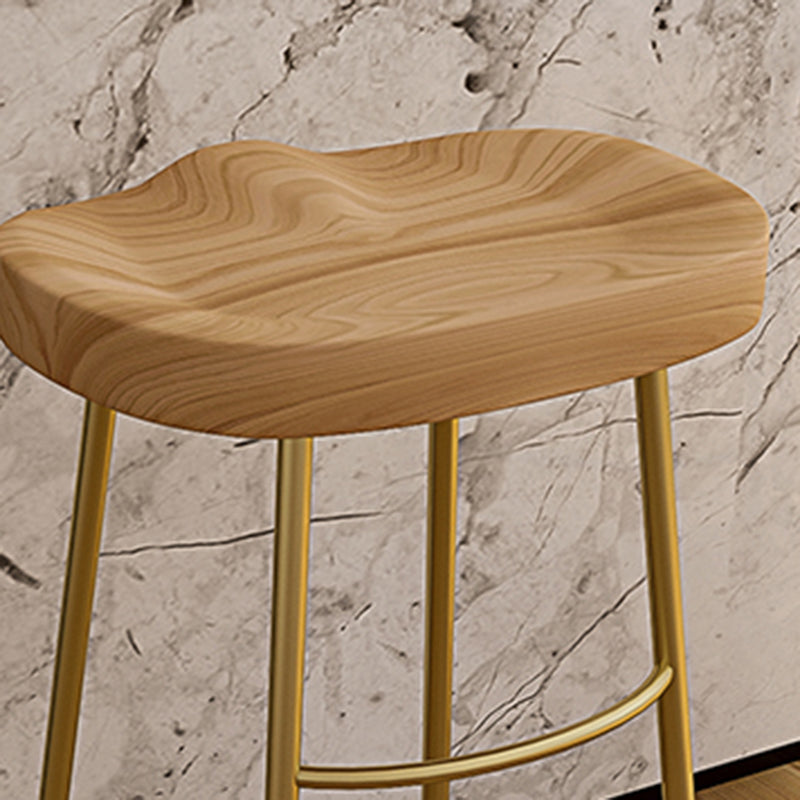 Glam Wood Counter Bar Stool Backless Saddle Seat Bar Stool with Iron Base