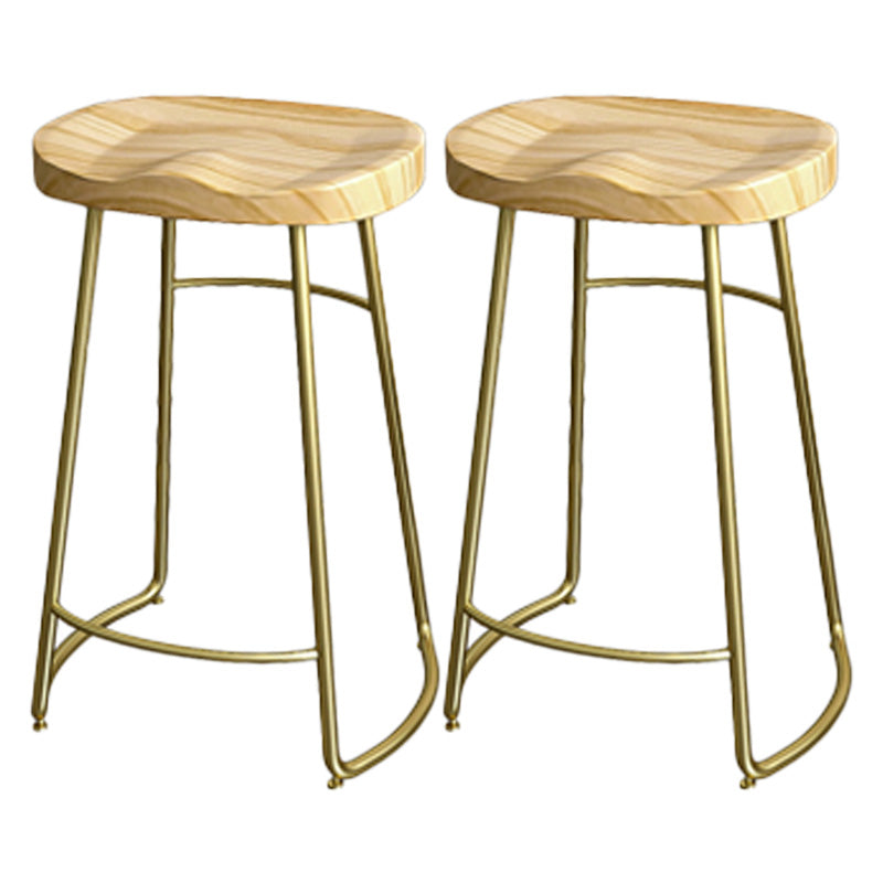 Glam Wood Counter Bar Stool Backless Saddle Seat Bar Stool with Iron Base