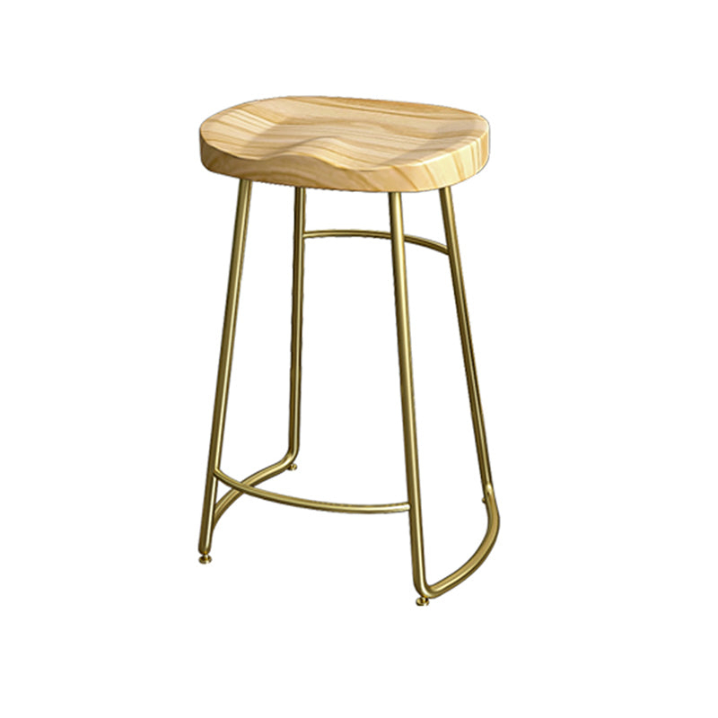 Glam Wood Counter Bar Stool Backless Saddle Seat Bar Stool with Iron Base