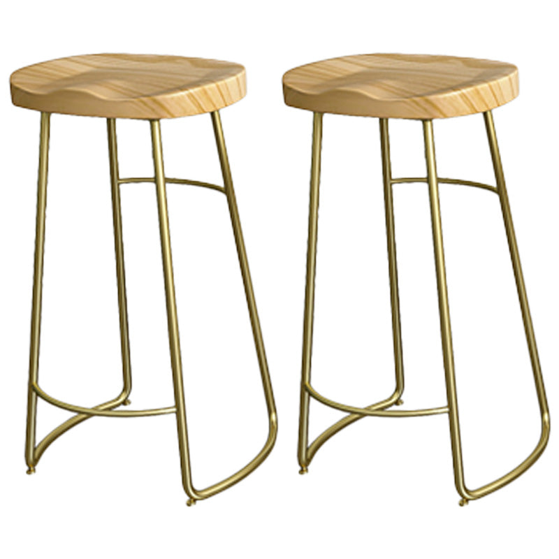 Glam Wood Counter Bar Stool Backless Saddle Seat Bar Stool with Iron Base