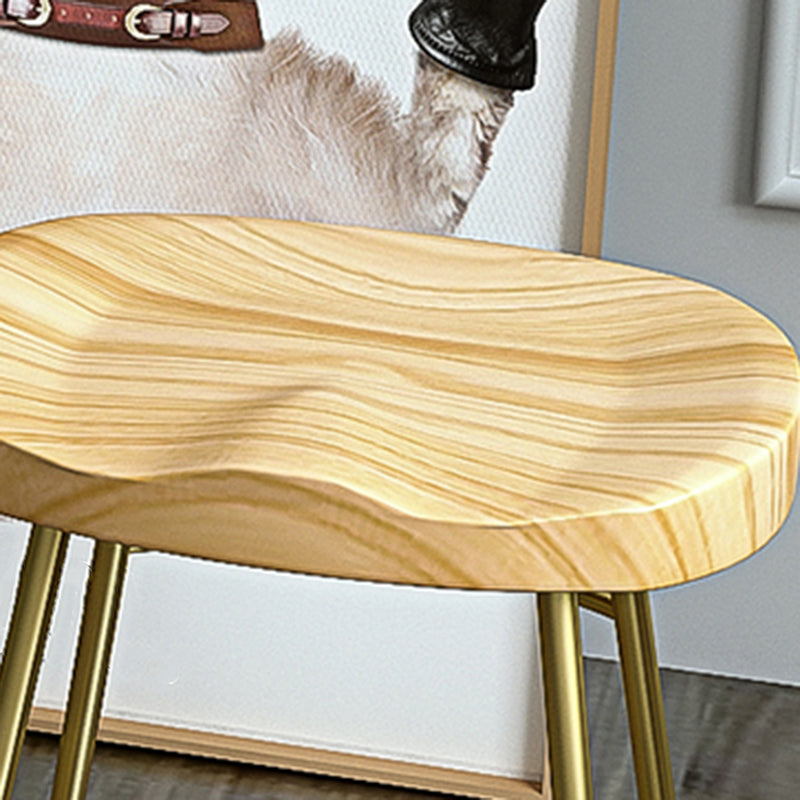 Glam Wood Counter Bar Stool Backless Saddle Seat Bar Stool with Iron Base