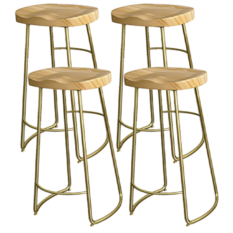 Glam Wood Counter Bar Stool Backless Saddle Seat Bar Stool with Iron Base