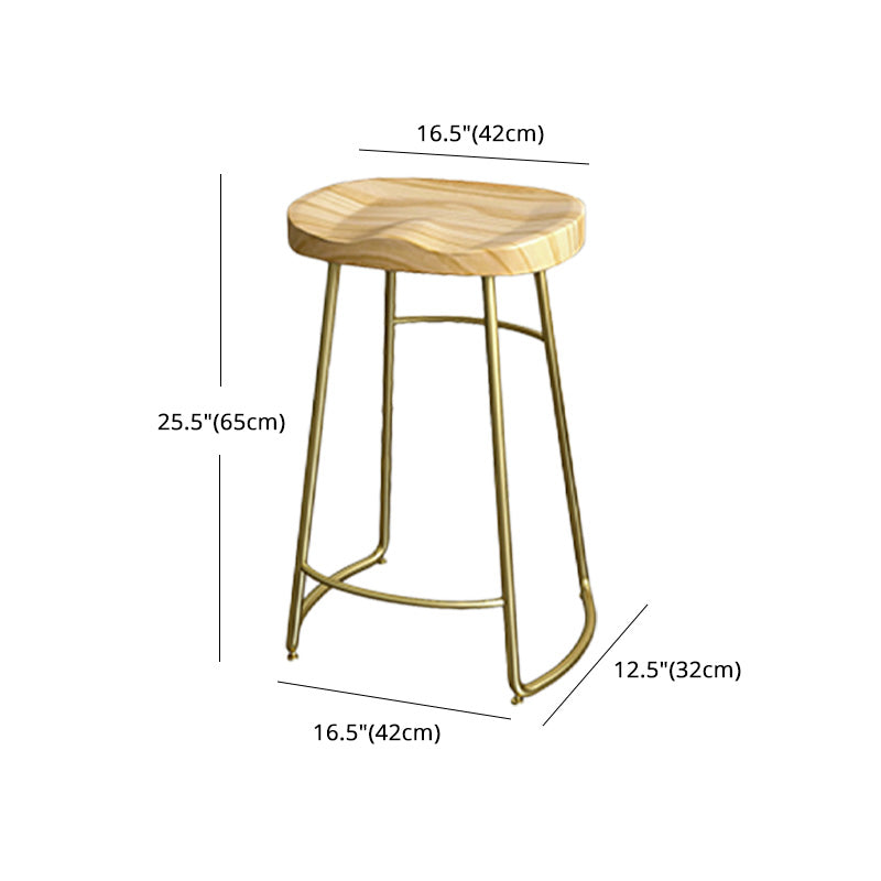 Glam Wood Counter Bar Stool Backless Saddle Seat Bar Stool with Iron Base
