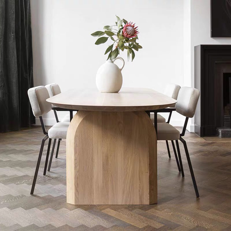 Ovaal dubbele voetstuk moderne tafel massief hout vaste tafel voor thuisgebruik