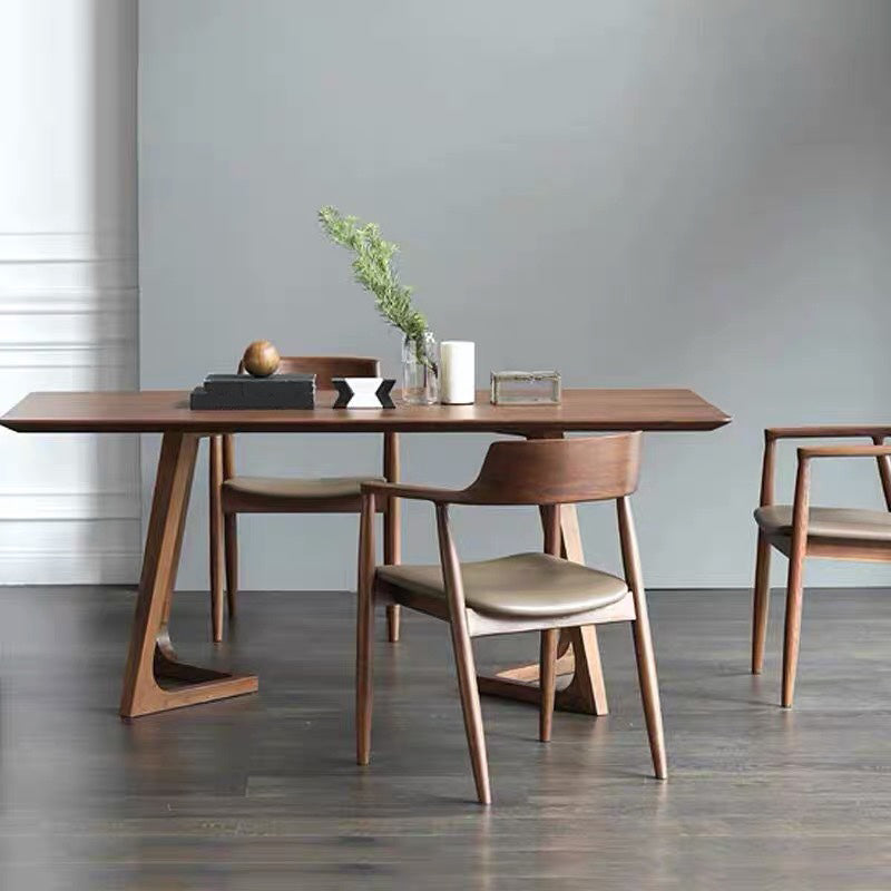 Rectangle Modern Dining Table Solid Wood Fixed Table for Kitchen