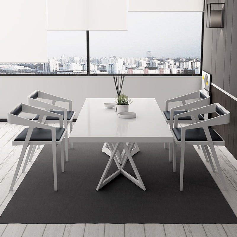 Mesa de comedor rectangular de estilo lujoso con pedestal doble, mesa fija con madera maciza