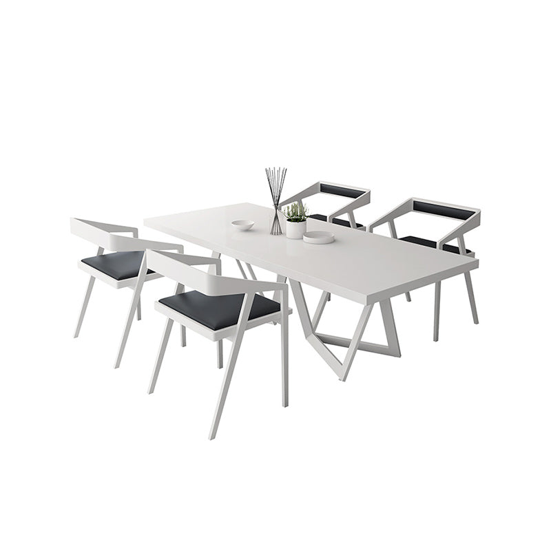 Mesa de comedor rectangular de estilo lujoso con pedestal doble, mesa fija con madera maciza