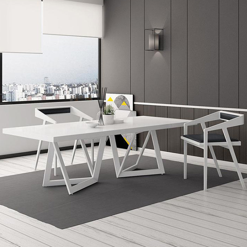 Mesa de comedor rectangular de estilo lujoso con pedestal doble, mesa fija con madera maciza