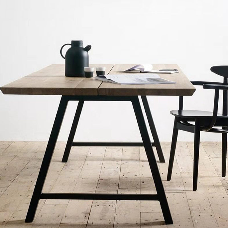 Rectangle Double Pedestal Glam Dining Table Solid Wood Fixed Table