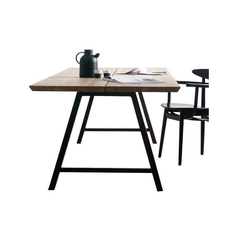 Rectangle Double Pedestal Glam Dining Table Solid Wood Fixed Table