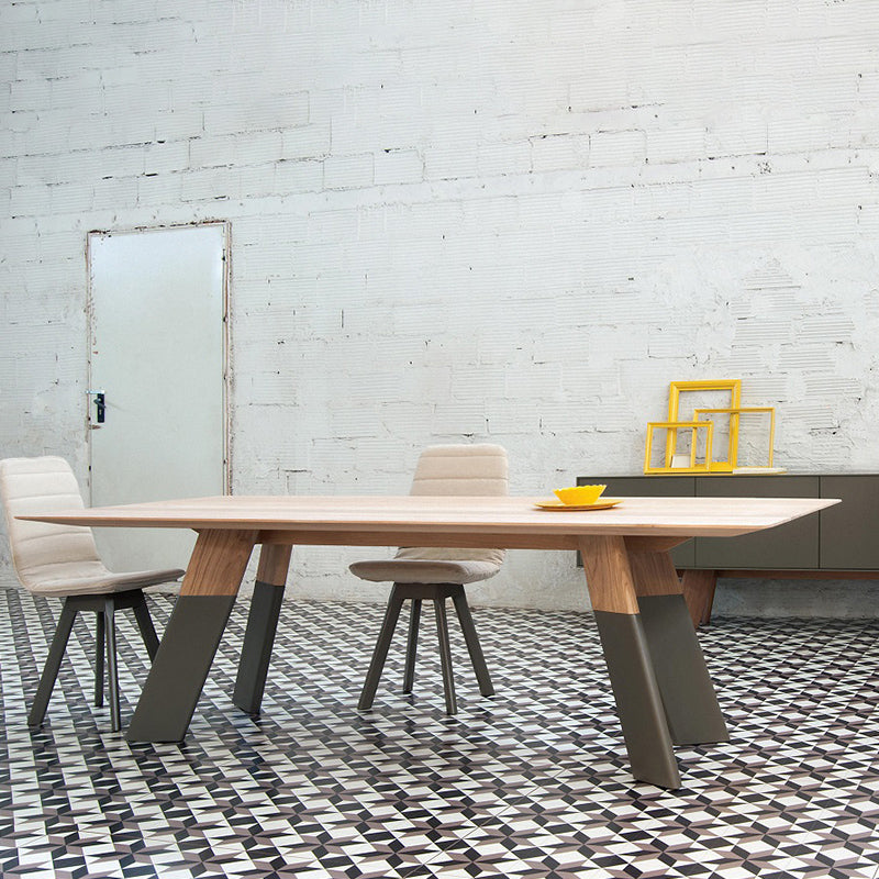 Table à manger rectangulaire en bois massif, style luxueux avec 4 pieds