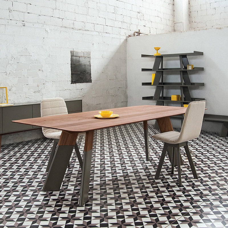 Table à manger rectangulaire en bois massif, style luxueux avec 4 pieds