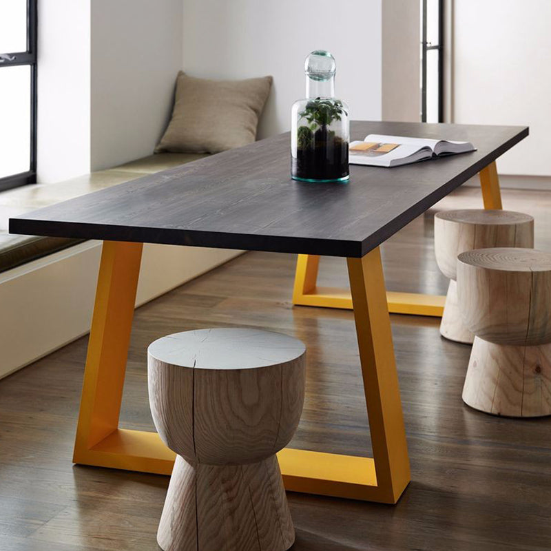 Mesa de comedor rectangular mesa de madera maciza de lujo con base de pedestal doble