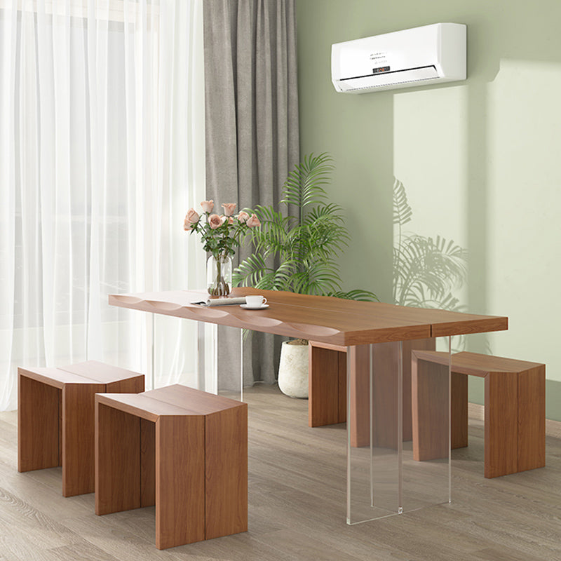 Luxury Wood Table for Restaurant Rectangle Dining Table with Acrylic Double Pedestal Base