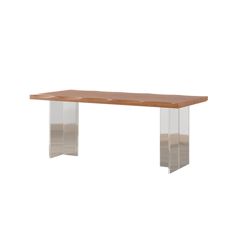 Luxury Wood Table for Restaurant Rectangle Dining Table with Acrylic Double Pedestal Base