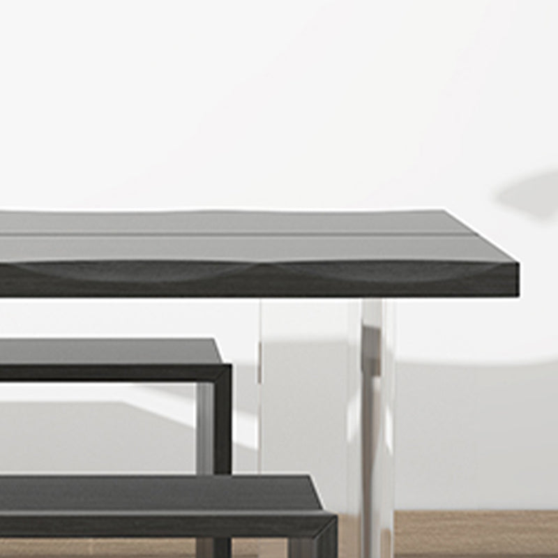 Luxury Wood Table for Restaurant Rectangle Dining Table with Acrylic Double Pedestal Base