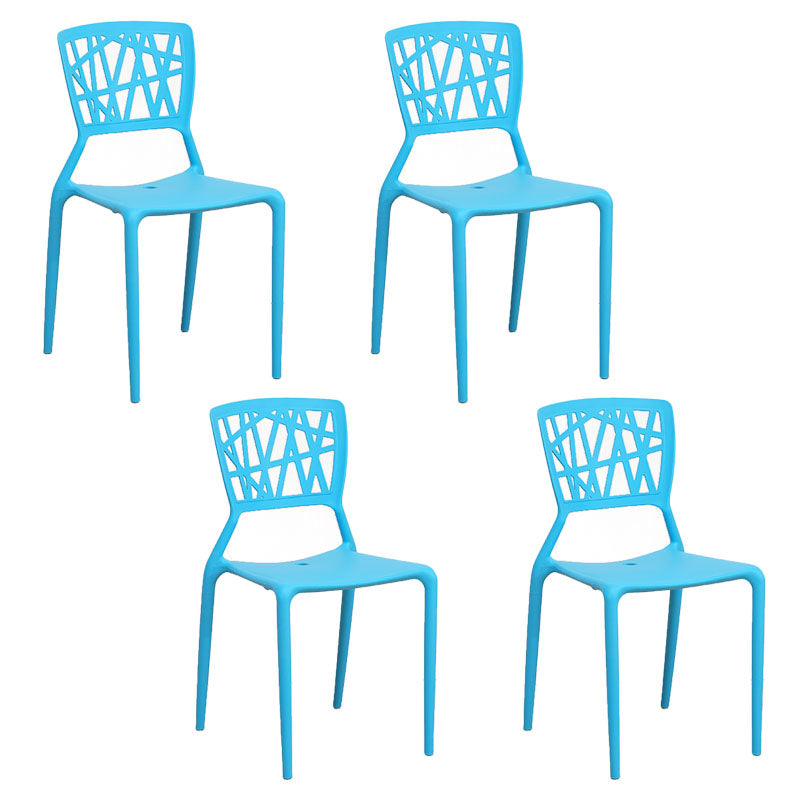 Silla trasera abierta contemporánea, silla lateral sin brazos de comedor apilable de plástico