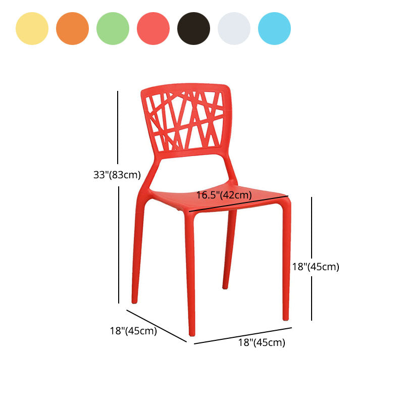 Silla trasera abierta contemporánea, silla lateral sin brazos de comedor apilable de plástico