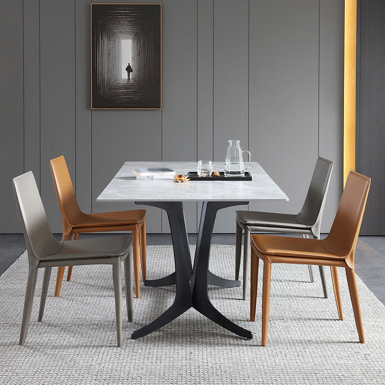 Silla lateral de cuero para restaurante, estilo diseñador, respaldo sólido, acabado mate, silla de comedor