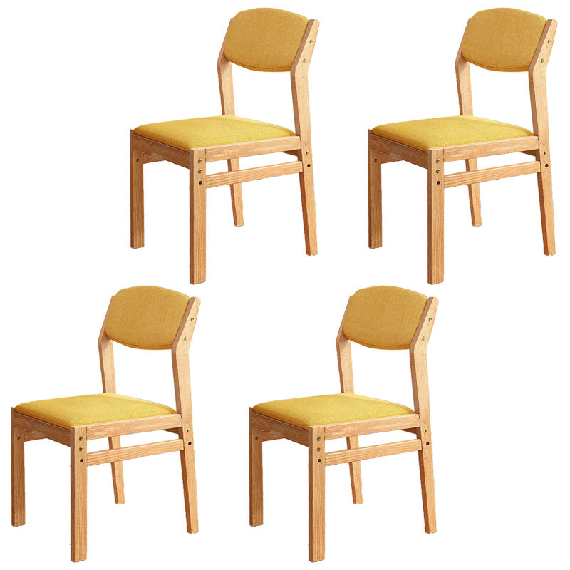 Silla lateral moderna de tela de madera de caucho, acabado mate, parte trasera abierta, silla de comedor