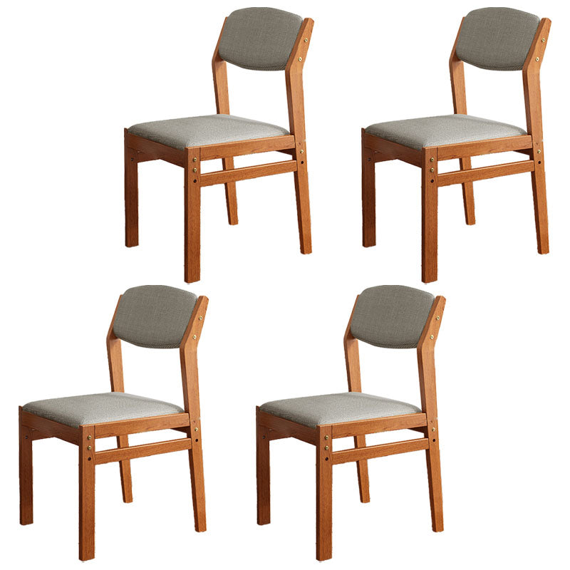 Silla lateral moderna de tela de madera de caucho, acabado mate, parte trasera abierta, silla de comedor