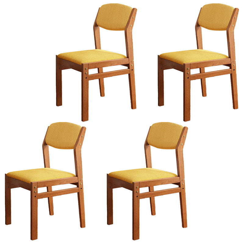 Silla lateral moderna de tela de madera de caucho, acabado mate, parte trasera abierta, silla de comedor