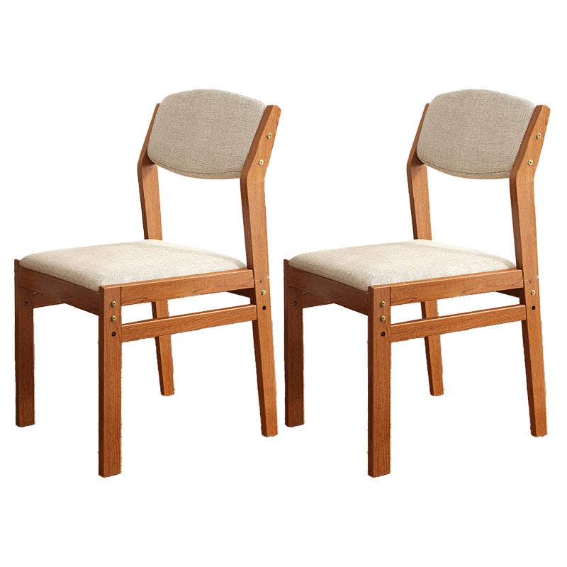 Silla lateral moderna de tela de madera de caucho, acabado mate, parte trasera abierta, silla de comedor