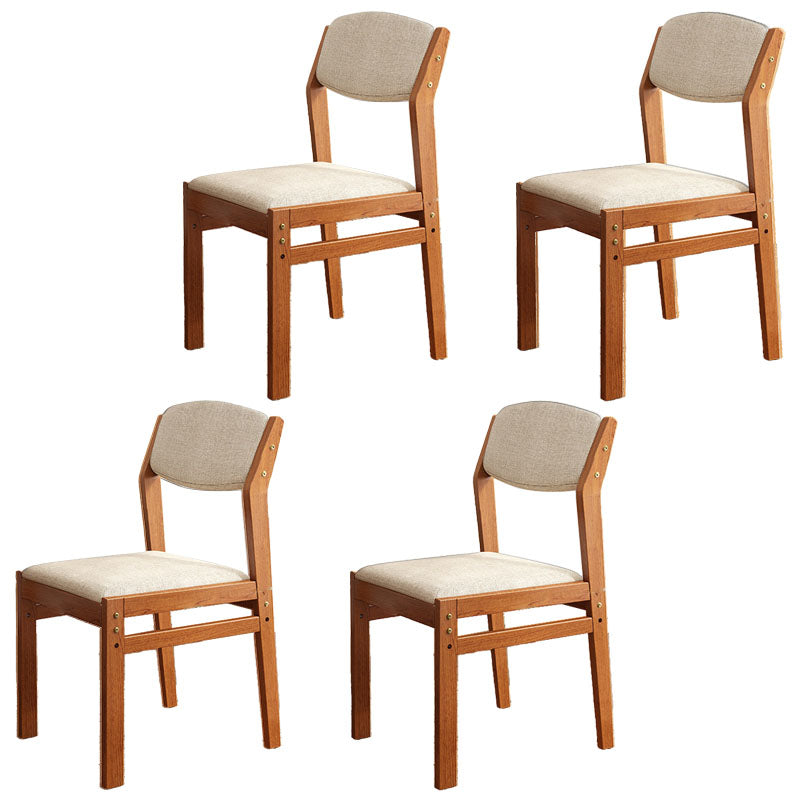 Silla lateral moderna de tela de madera de caucho, acabado mate, parte trasera abierta, silla de comedor
