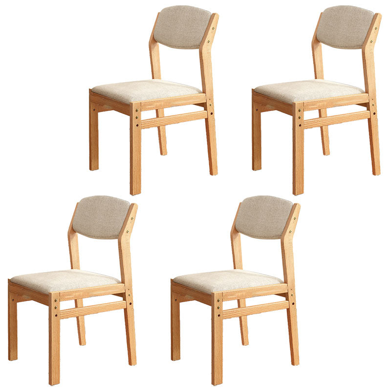 Silla lateral moderna de tela de madera de caucho, acabado mate, parte trasera abierta, silla de comedor