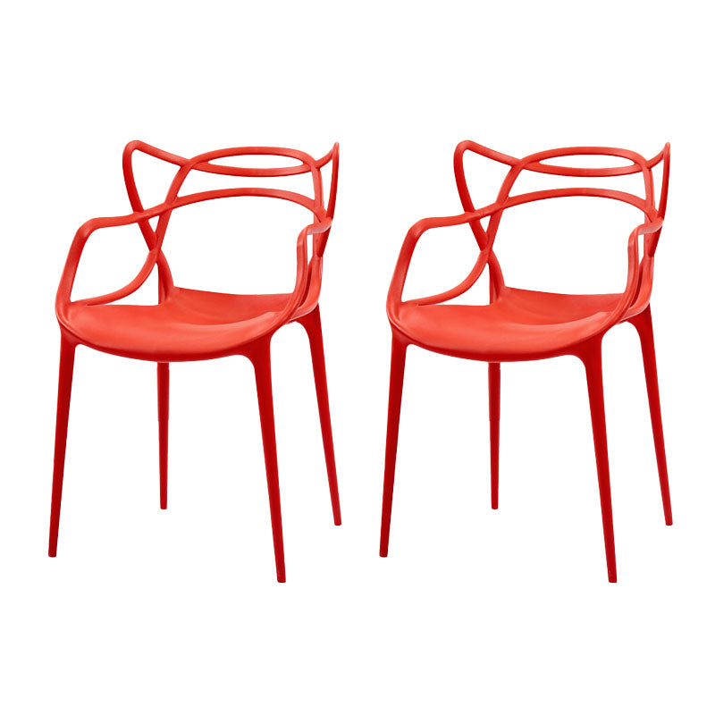 Silla contemporánea con respaldo abierto, silla lateral con brazo de comedor y patas de plástico