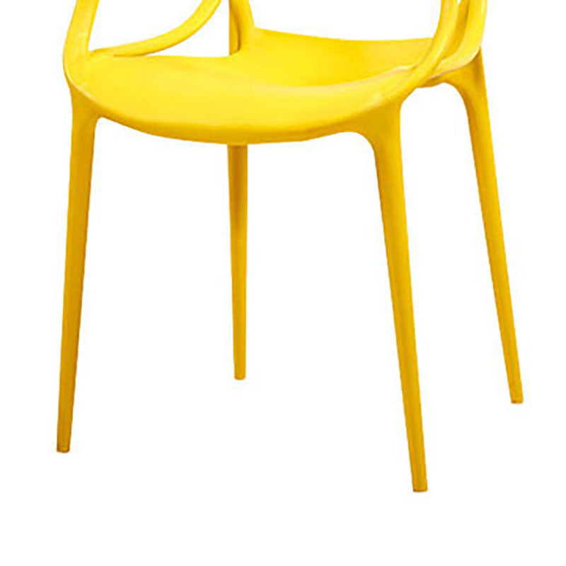 Silla contemporánea con respaldo abierto, silla lateral con brazo de comedor y patas de plástico