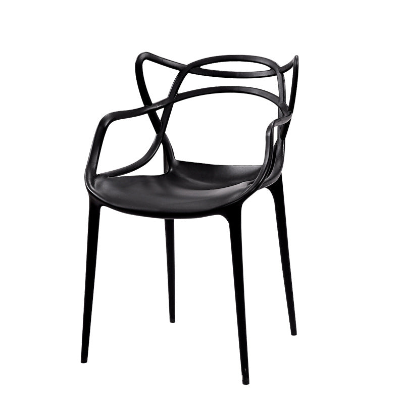 Silla contemporánea con respaldo abierto, silla lateral con brazo de comedor y patas de plástico