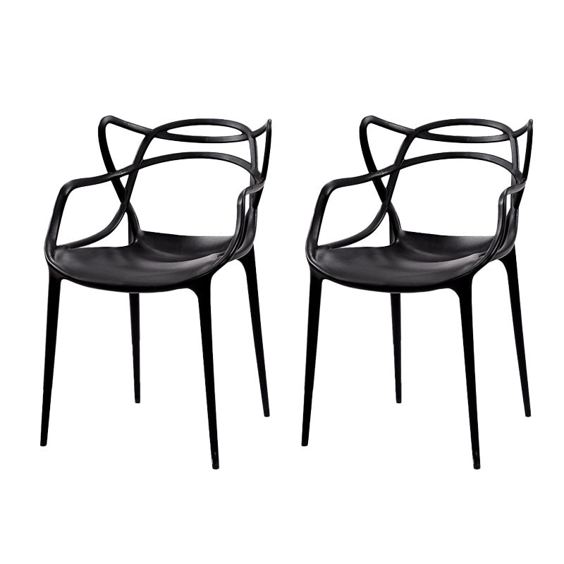 Silla contemporánea con respaldo abierto, silla lateral con brazo de comedor y patas de plástico